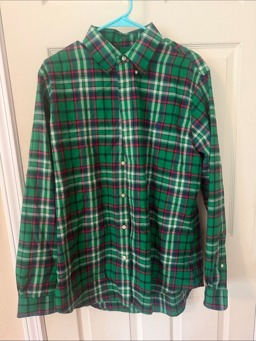 Ralph Lauren Green Plaid Button-Down Shirt with Navy & White Accents
